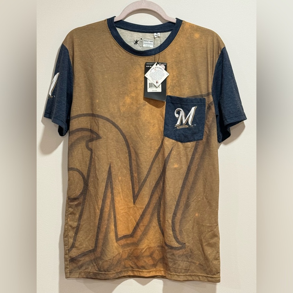 NEW* 2016 MLB Men's Milwaukee Brewers Cotton Poly Pocket Logo Tee T-shirt